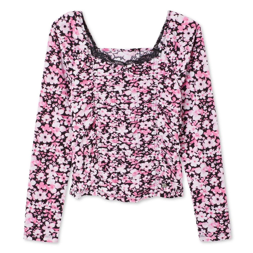 Justice Girls' Printed Lace Top Pink "M" Size -New With Tags